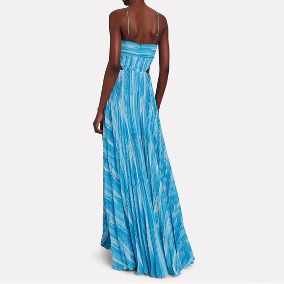 AMUR Janet Pleated Striped Cutout Maxi Dress Blue Sz 0 - Picture 2 of 7